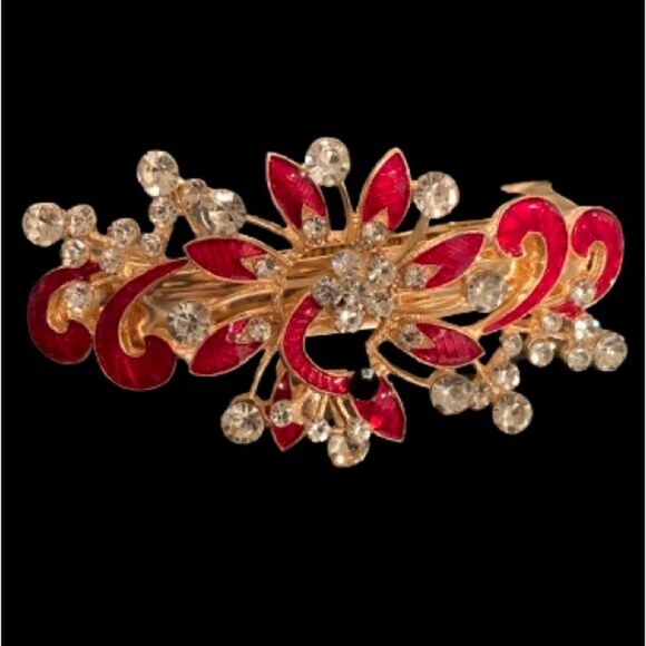 Bejeweled French Barrette - Red & Gold Fire Tone main image 5
